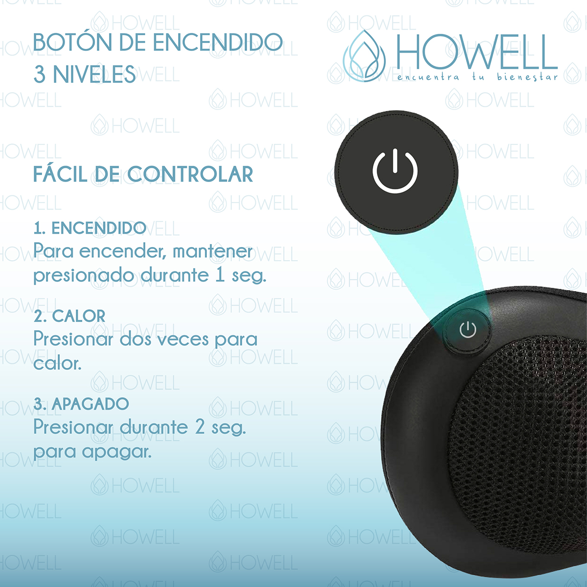 COJÍN HOWELL MASAJEADOR INALÁMBRICO ALMOHADA MASAJE CALOR - 3