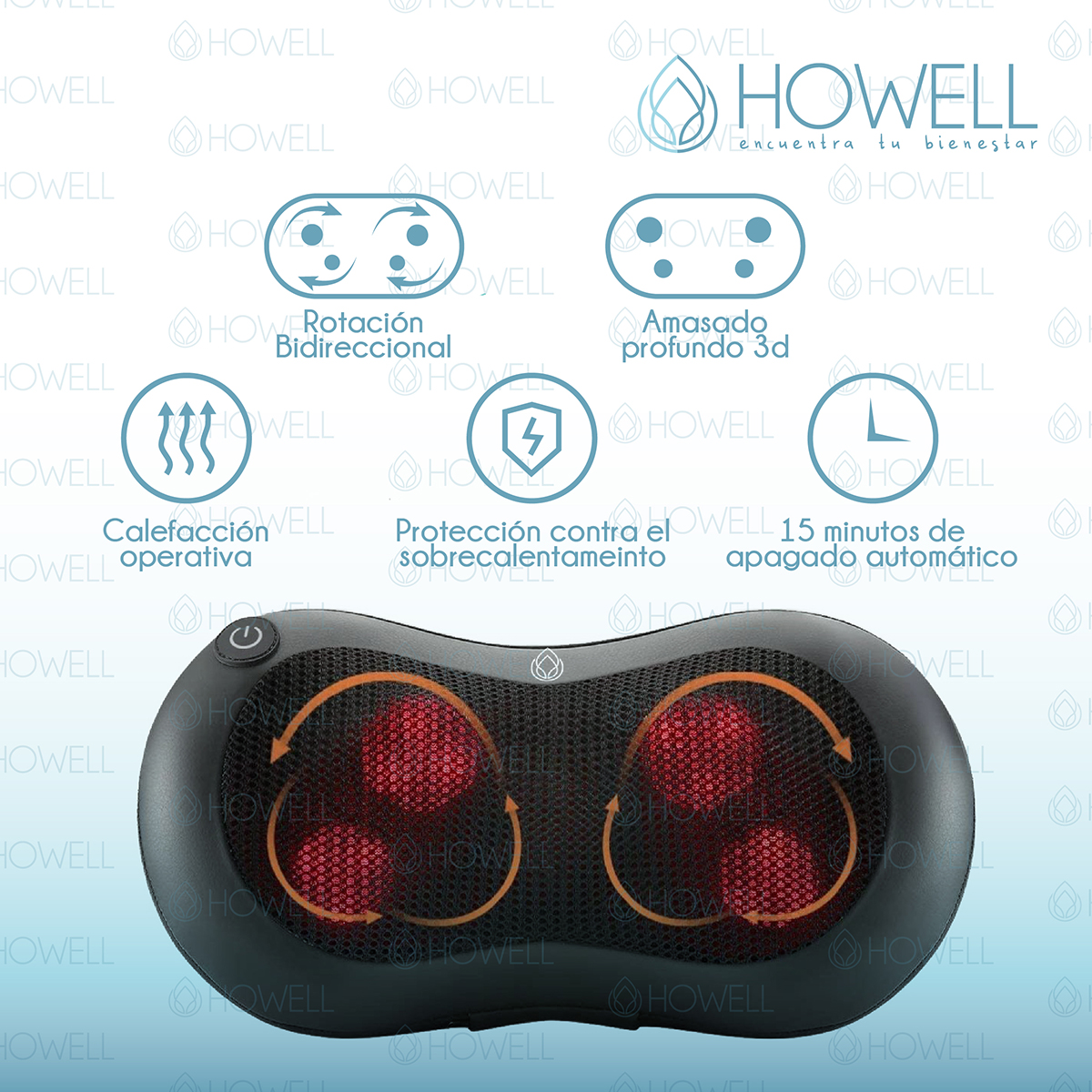 COJÍN HOWELL MASAJEADOR INALÁMBRICO ALMOHADA MASAJE CALOR - 4
