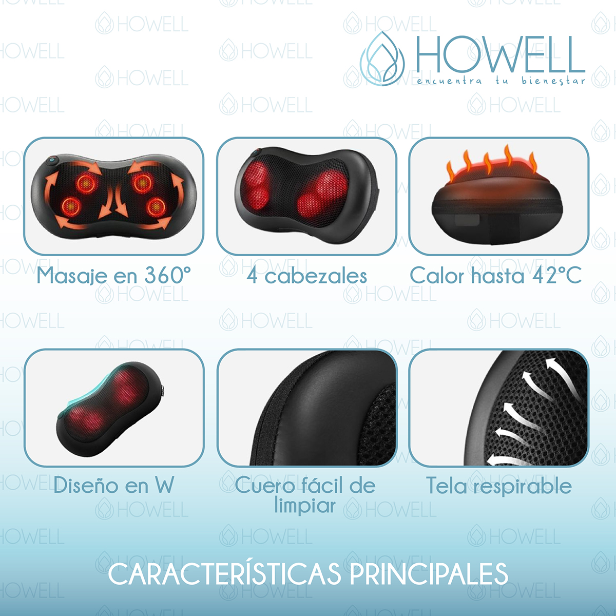 COJÍN HOWELL MASAJEADOR INALÁMBRICO ALMOHADA MASAJE CALOR - 5