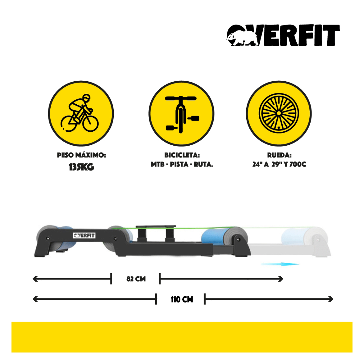 RODILLO DE RULO OVERFIT ARO 29 BICICLETA CICLISMO ENTRENAMIENTO - 5