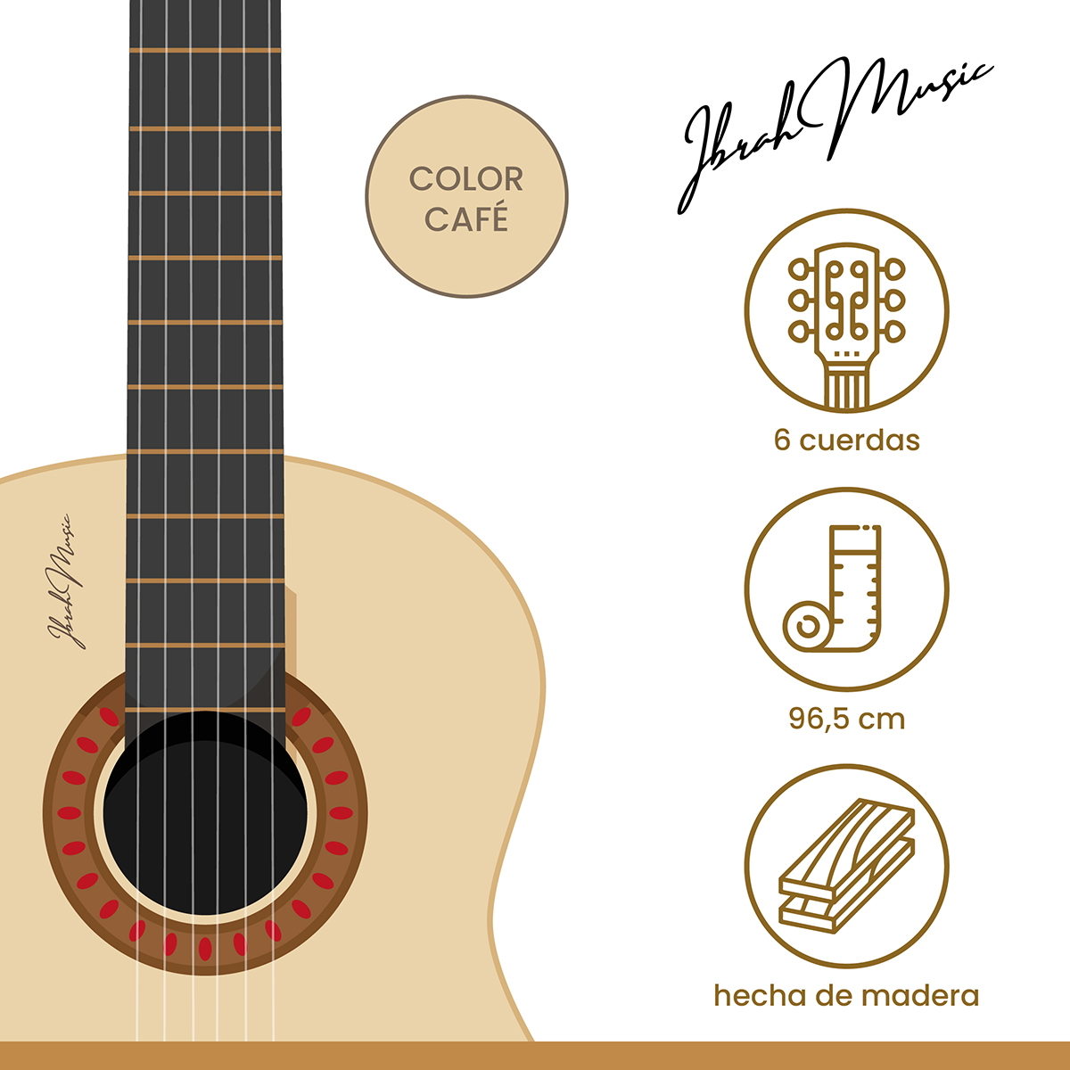 GUITARRA ACÚSTICA IBRAH MUSIC CLÁSICA IBRAH 39 PULGADAS COLORES + FUNDA - 2