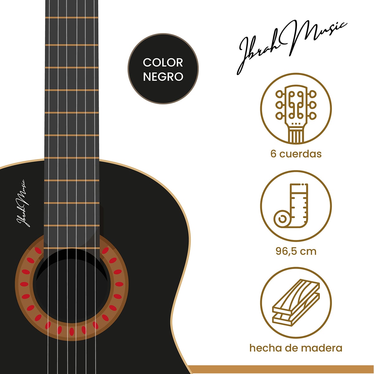 GUITARRA ACÚSTICA IBRAH MUSIC CLÁSICA IBRAH 39 PULGADAS COLORES + FUNDA - 2