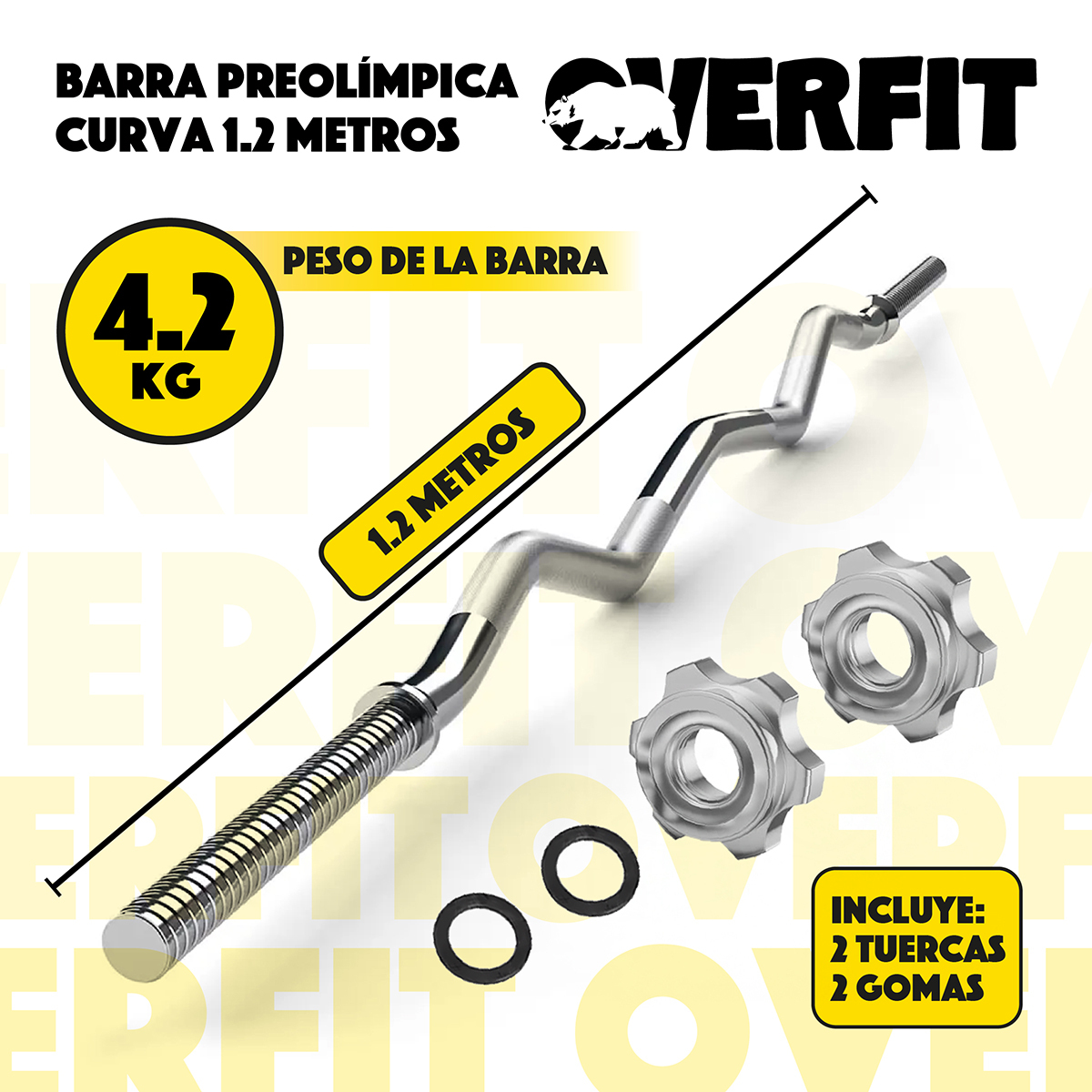 BARRA PREOLIMPICA Z 4.2 KG OVERFIT 120 CM CROMADA FITNESS - 3