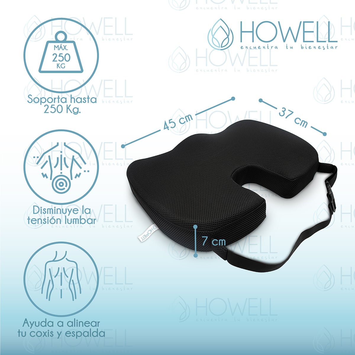 COJÍN HOWELL LUMBAR ORTOPÉDICO VISCOELÁSTICO ASIENTO - 2