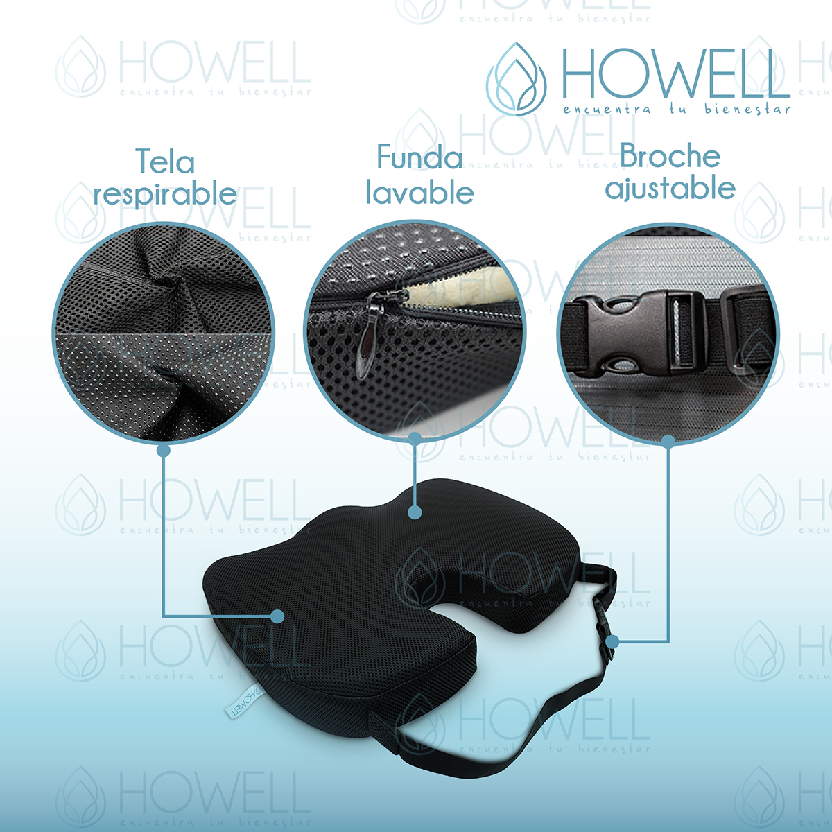 COJÍN HOWELL LUMBAR ORTOPÉDICO VISCOELÁSTICO ASIENTO - 4