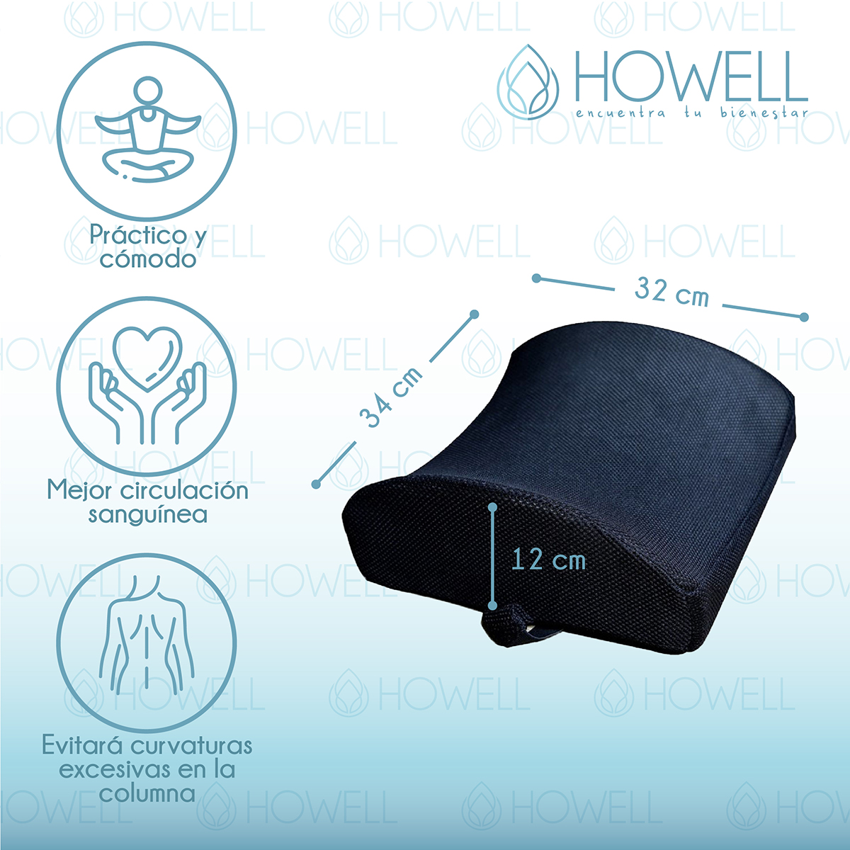 COJÍN HOWELL LUMBAR ORTOPÉDICO ESPALDA SOPORTE DORSAL - 2