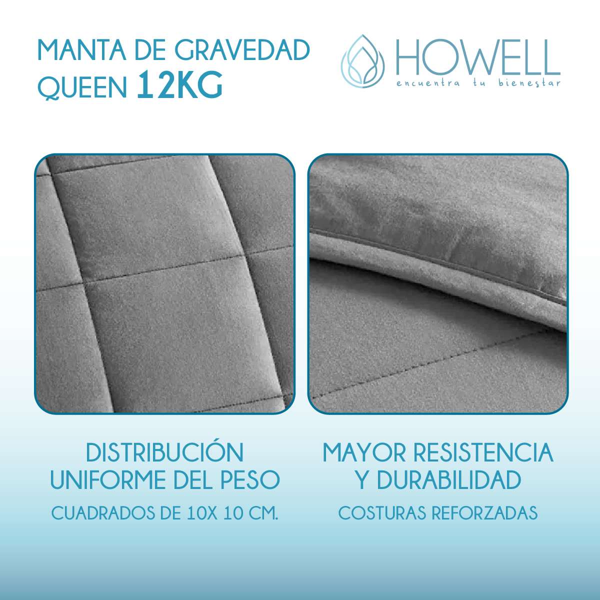 MANTA DE GRAVEDAD PESADA HOWELL QUEEN 12KG TRASTORNOS SUEÑO - 5