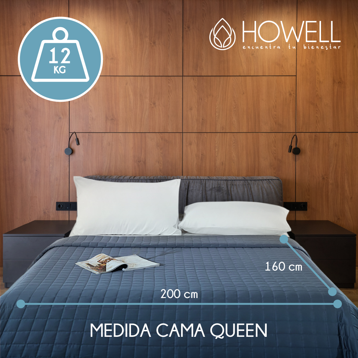 MANTA DE GRAVEDAD PESADA HOWELL QUEEN 12KG TRASTORNOS SUEÑO - 6