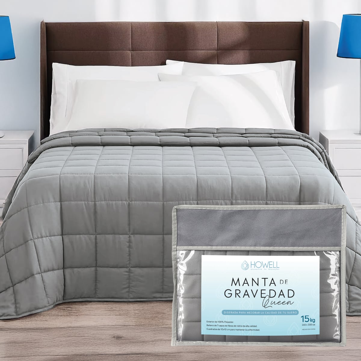 MANTA HOWELL GRAVEDAD PESADA 15KG TRASTORNOS SUEÑO QUEEN 32 X 13 CM GRIS - 1