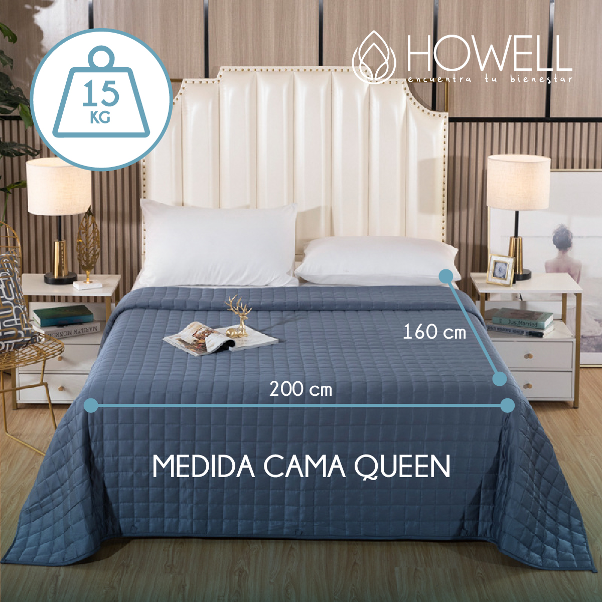 MANTA HOWELL GRAVEDAD PESADA 15KG TRASTORNOS SUEÑO QUEEN 32 X 13 CM GRIS - 7