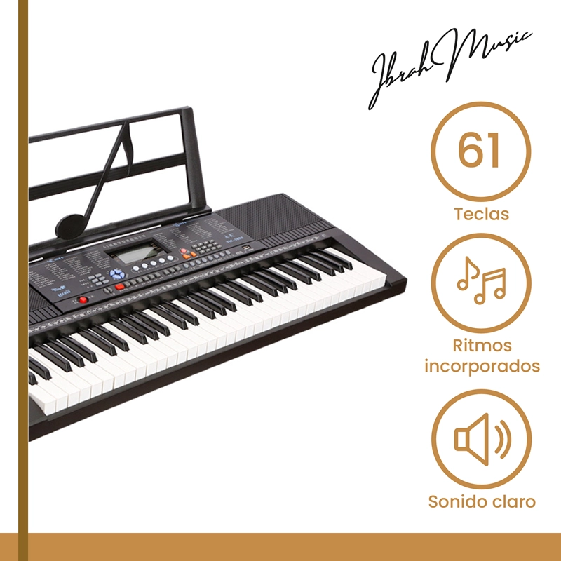 TECLADO IBRAH MUSIC MUSICAL 61 TECLAS IBRAH PIANO + FUNDA + ATRIL - 2