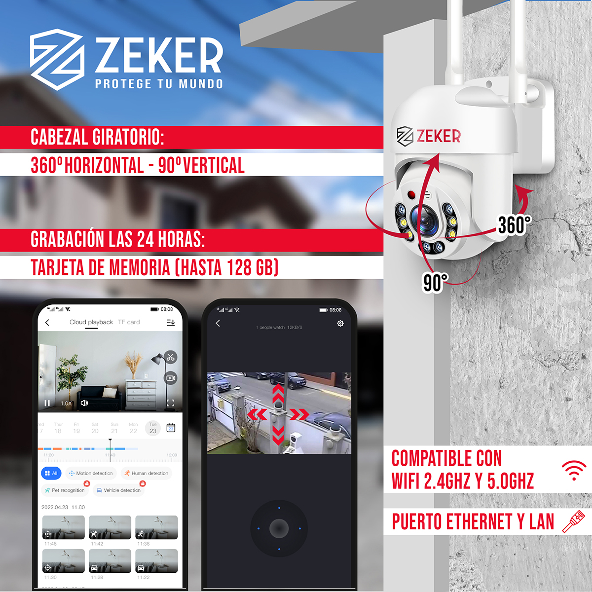 PACK X2 CAMARA DE SEGURIDAD WIFI IMPERMEABLE ZEKER 2MP 5G - 4