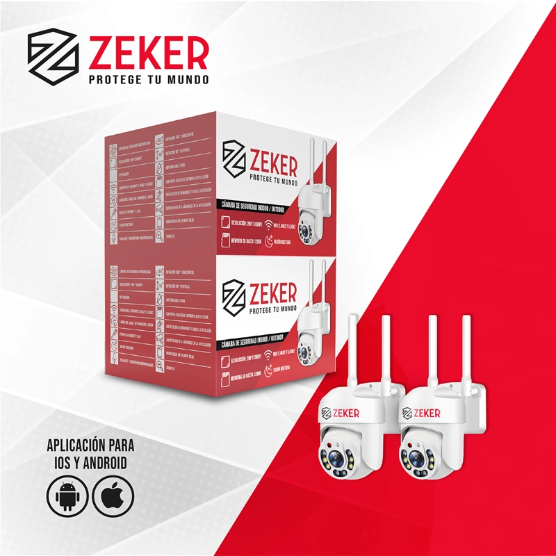 PACK X2 CAMARA DE SEGURIDAD WIFI IMPERMEABLE ZEKER 2MP 5G - 9