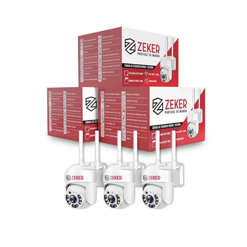PACK X3 CAMARA DE SEGURIDAD WIFI IMPERMEABLE ZEKER 2MP 5G - 1
