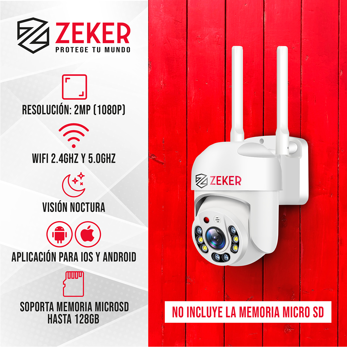 PACK X3 CAMARA DE SEGURIDAD WIFI IMPERMEABLE ZEKER 2MP 5G - 2