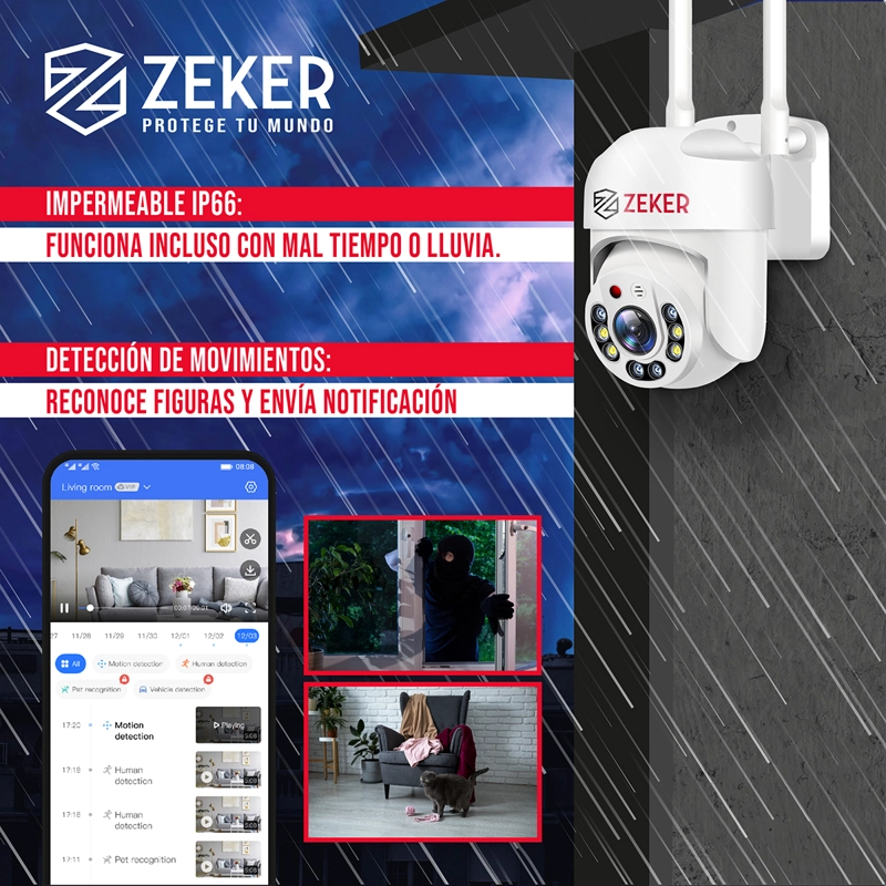 PACK X3 CAMARA DE SEGURIDAD WIFI IMPERMEABLE ZEKER 2MP 5G - 5
