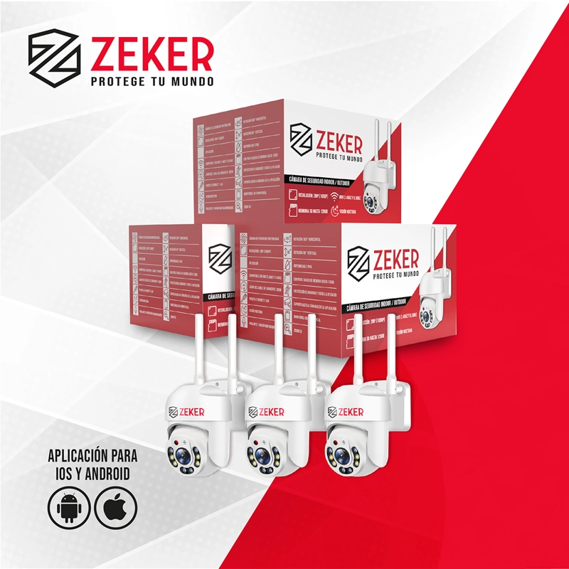 PACK X3 CAMARA DE SEGURIDAD WIFI IMPERMEABLE ZEKER 2MP 5G - 9