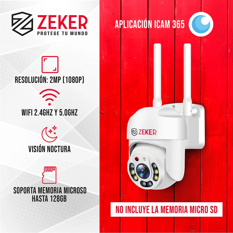 CAMARA DE SEGURIDAD WIFI EXTERIOR IMPERMEABLE ZEKER 2MP 5G - 2