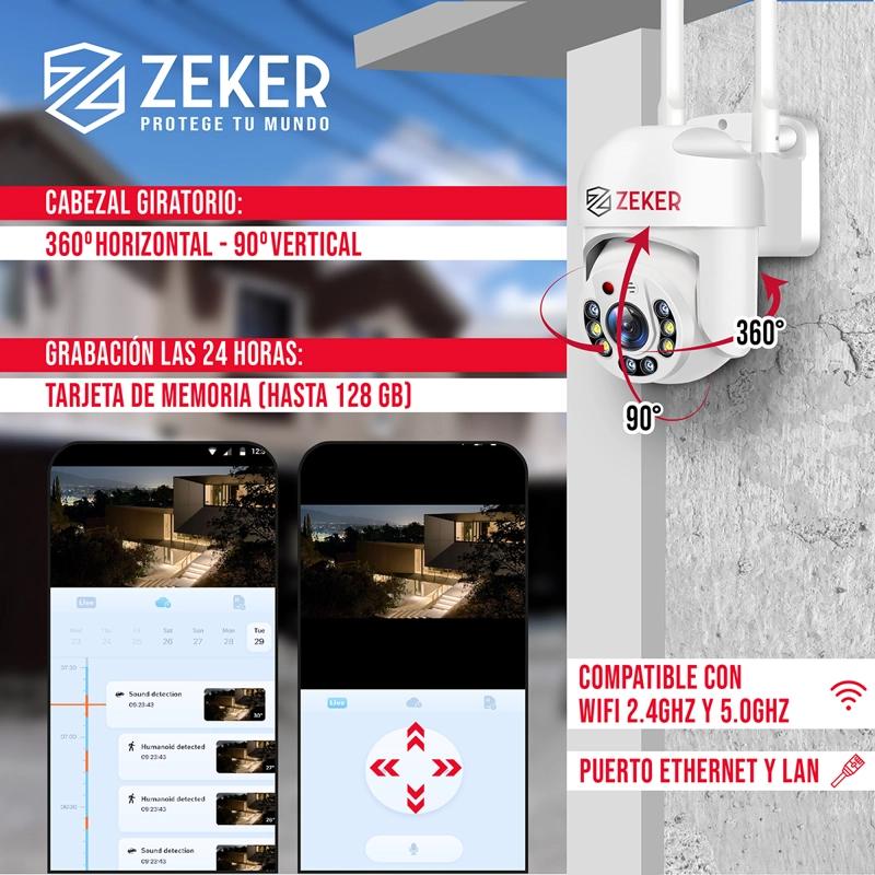 CAMARA DE SEGURIDAD WIFI EXTERIOR IMPERMEABLE ZEKER 2MP 5G - 4