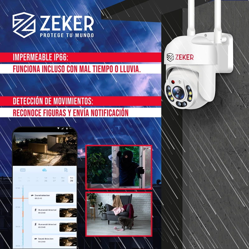 CAMARA DE SEGURIDAD WIFI EXTERIOR IMPERMEABLE ZEKER 2MP 5G - 6