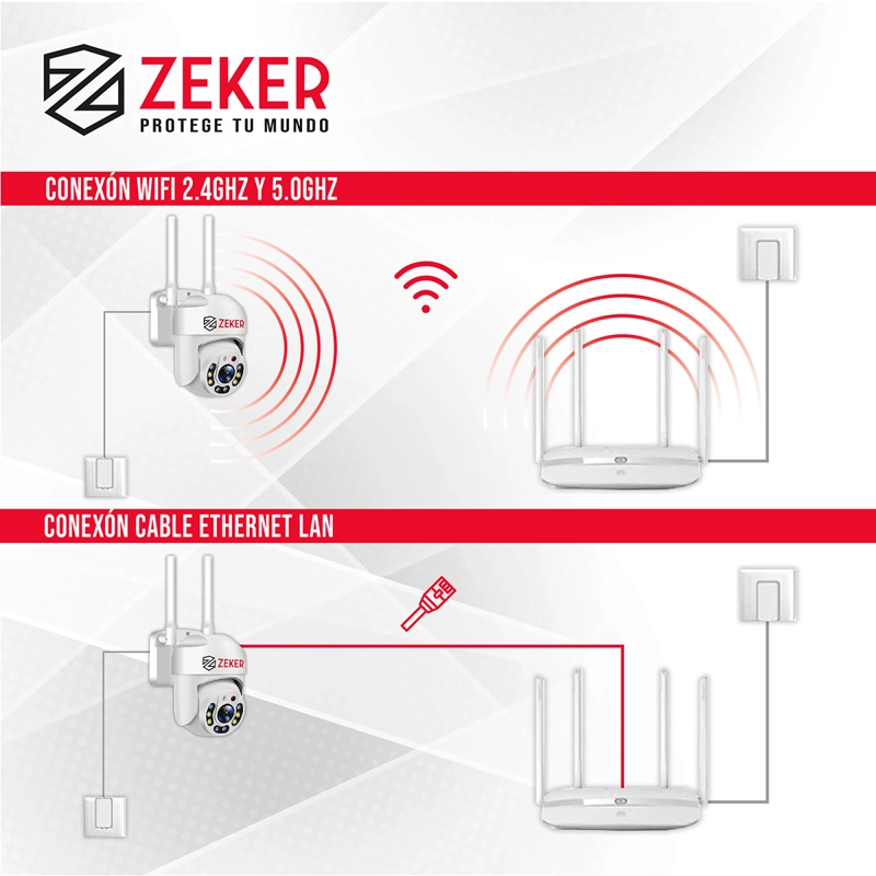 CAMARA DE SEGURIDAD WIFI EXTERIOR IMPERMEABLE ZEKER 2MP 5G - 7