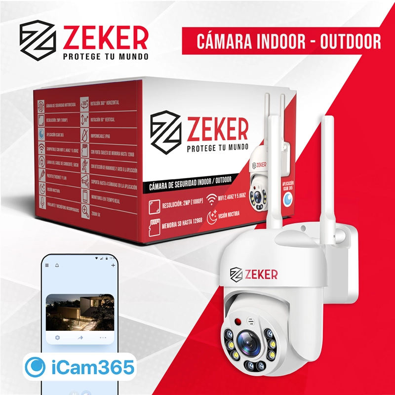 CAMARA DE SEGURIDAD WIFI EXTERIOR IMPERMEABLE ZEKER 2MP 5G - 8