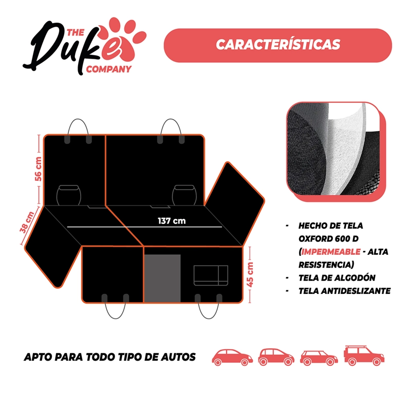 CUBRE ASIENTO AUTO PARA MASCOTAS FUNDA COBERTOR DUKE 5 EN 1 - 4