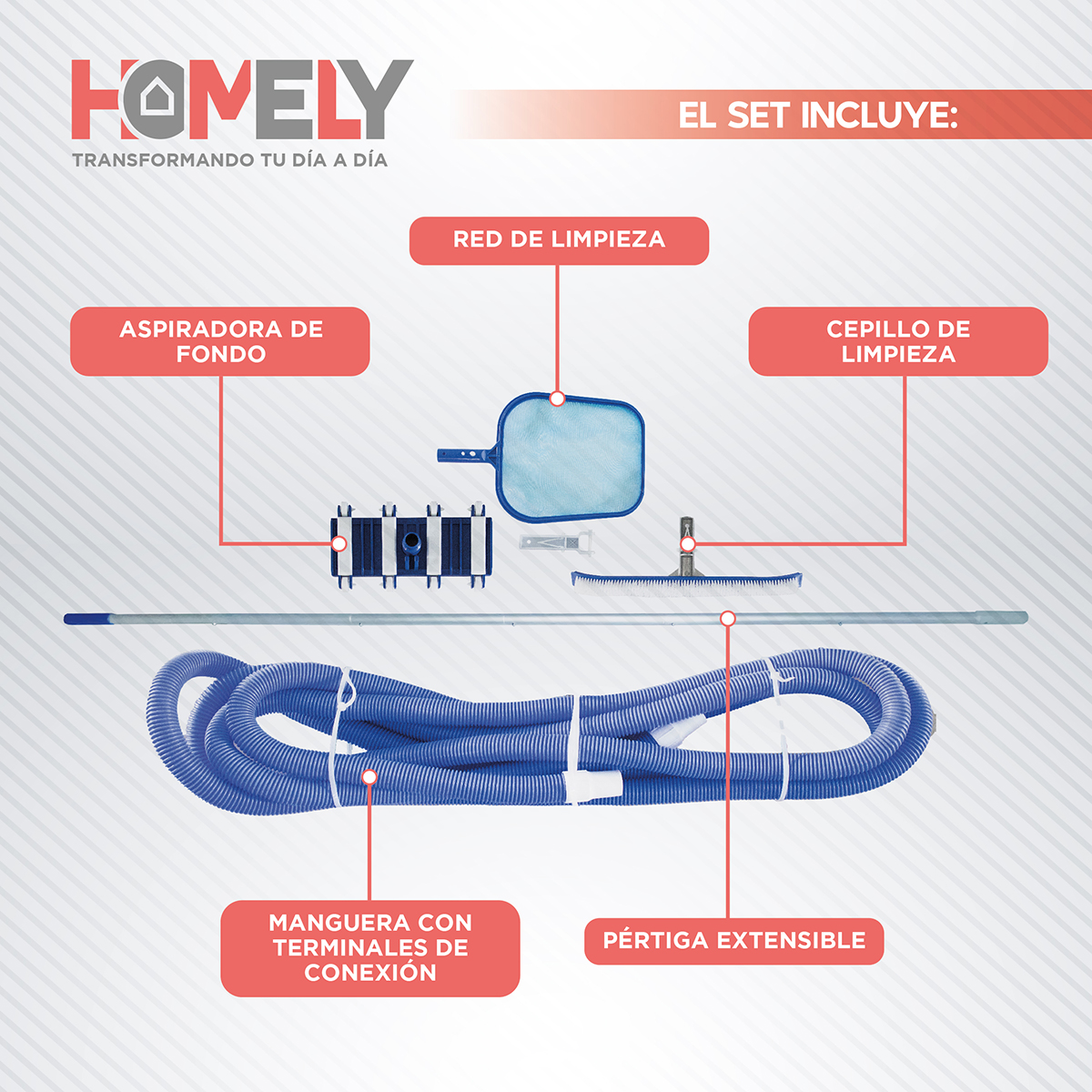 LIMPIA FONDO HOMELY PISCINA + PÉRTIGA 2.4M + ACCESORIOS - 4