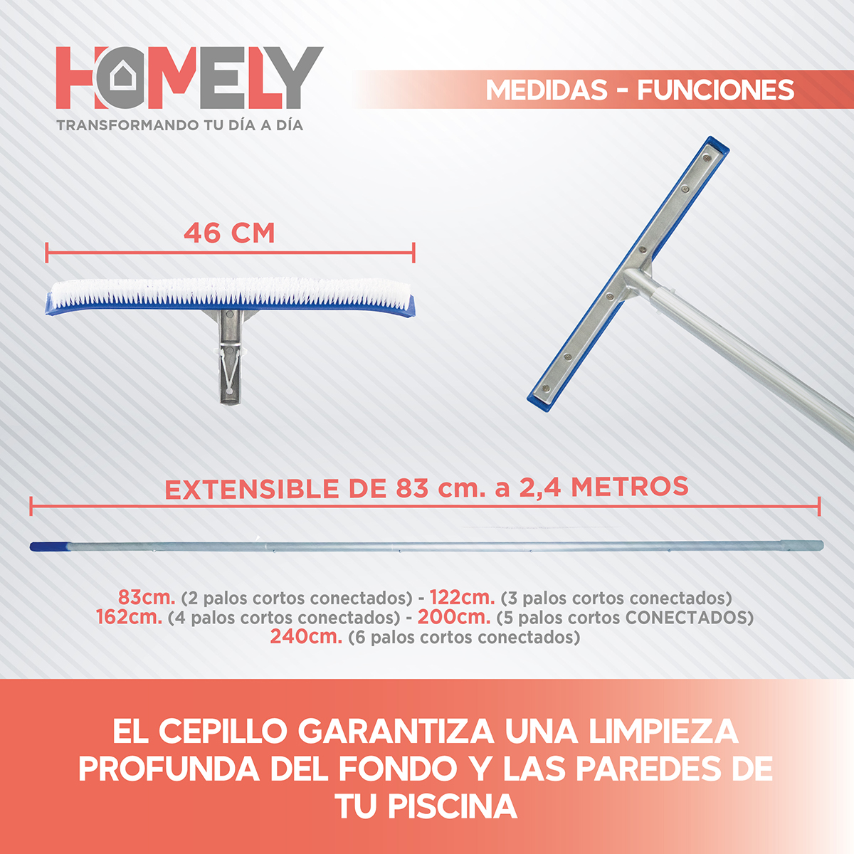 LIMPIA FONDO HOMELY PISCINA + PÉRTIGA 2.4M + ACCESORIOS - 5