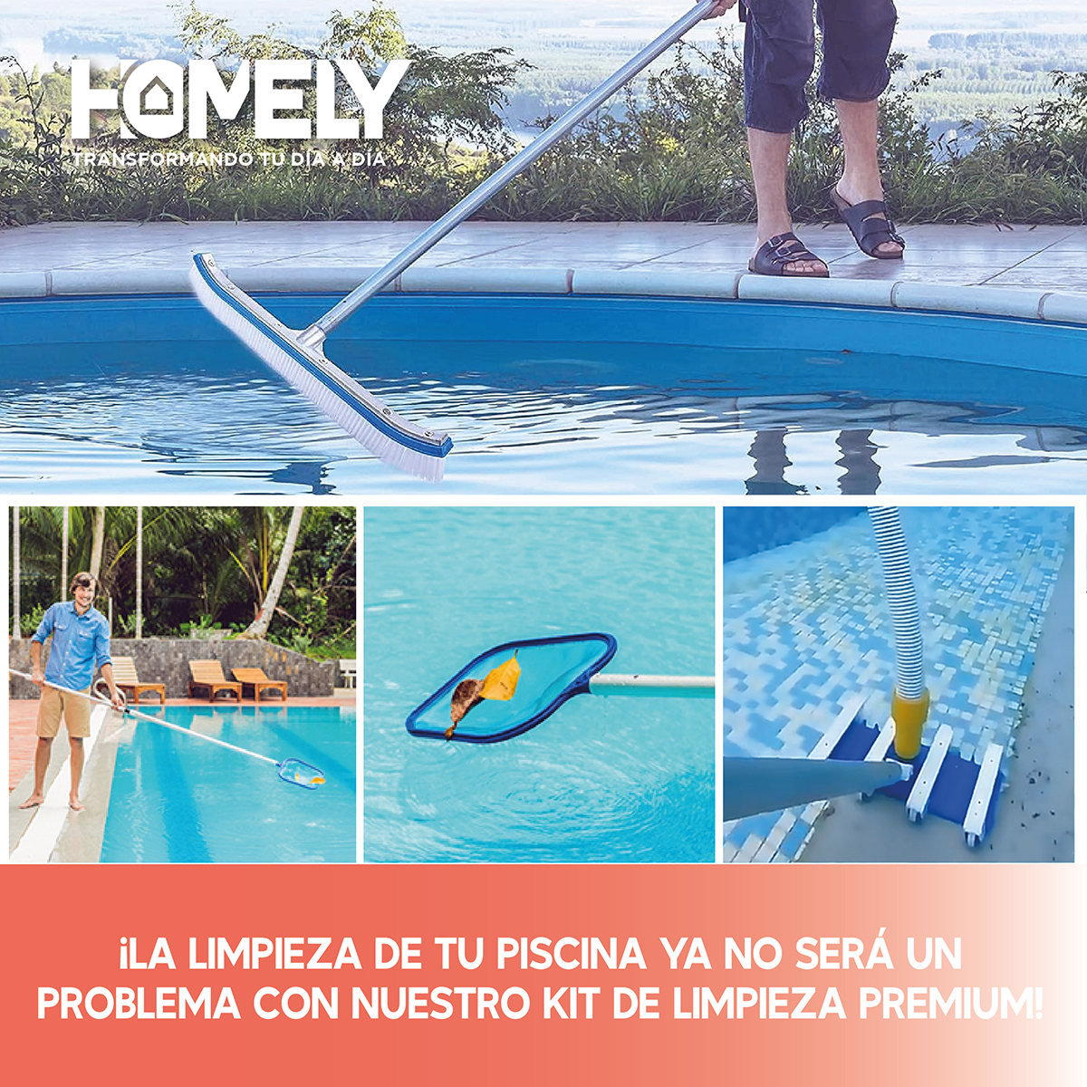 LIMPIA FONDO HOMELY PISCINA + PÉRTIGA 2.4M + ACCESORIOS - 7