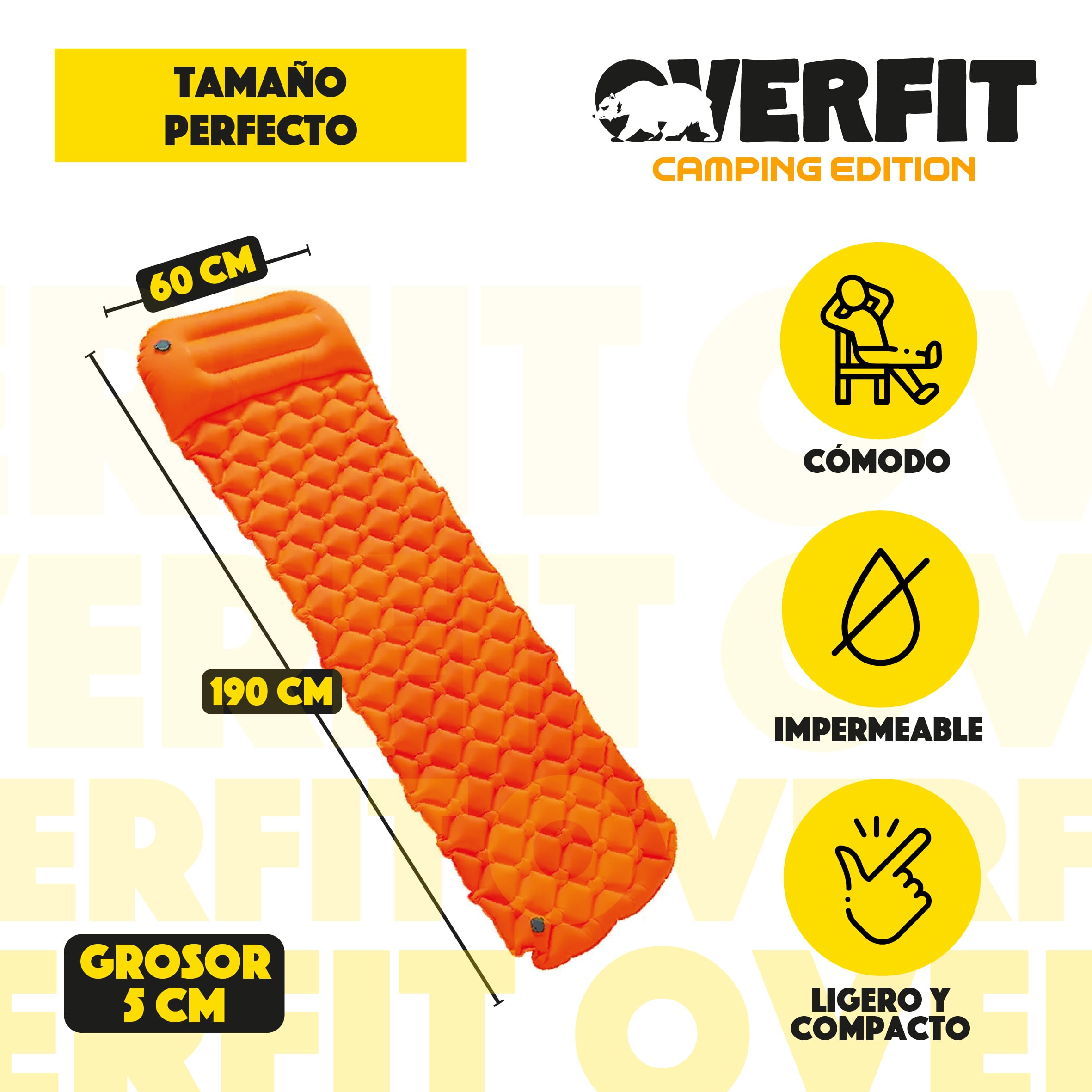 COLCHONETA OVERFIT 5 CM INFLABLE INDIVIDUAL CAMPING LIGHT - 2