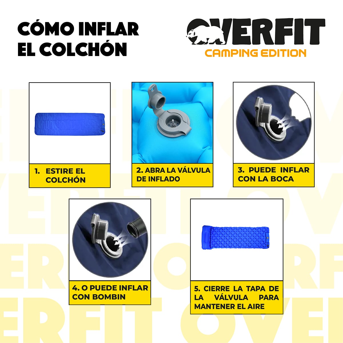 COLCHONETA OVERFIT 5 CM INFLABLE INDIVIDUAL CAMPING LIGHT - 4