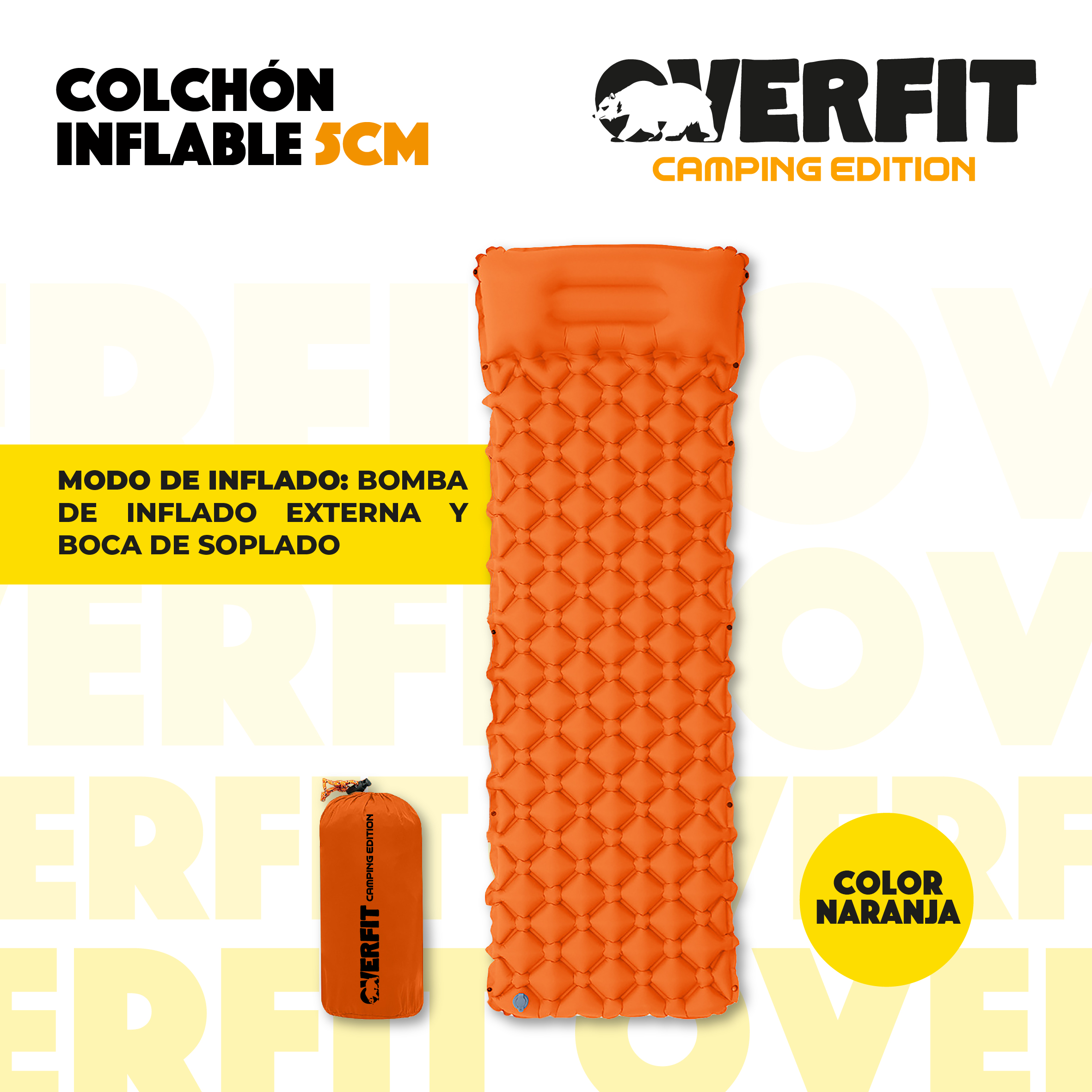 COLCHONETA OVERFIT 5 CM INFLABLE INDIVIDUAL CAMPING LIGHT - 6