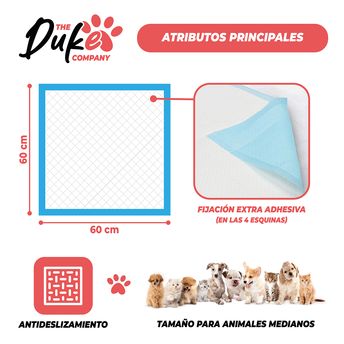 SABANILLAS DE ENTRENAMIENTO PERROS DUKE 6 CAPAS AROMÁTICAS 100 UNIDADES 60X60 - 2