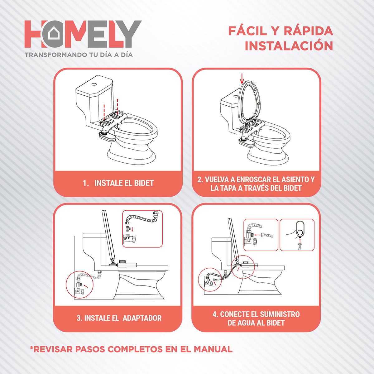 BIDET DUCHA HOMELY ÁRABE TURCA PARA WC INODORO SET COMPLETO - 4