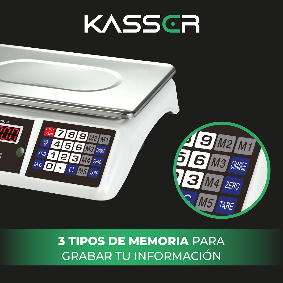 BALANZA DIGITAL KASSER PESA 40 KILOS COMERCIAL RECARGABLE - 2