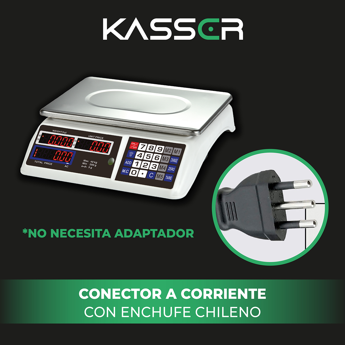 BALANZA DIGITAL KASSER PESA 40 KILOS COMERCIAL RECARGABLE - 3