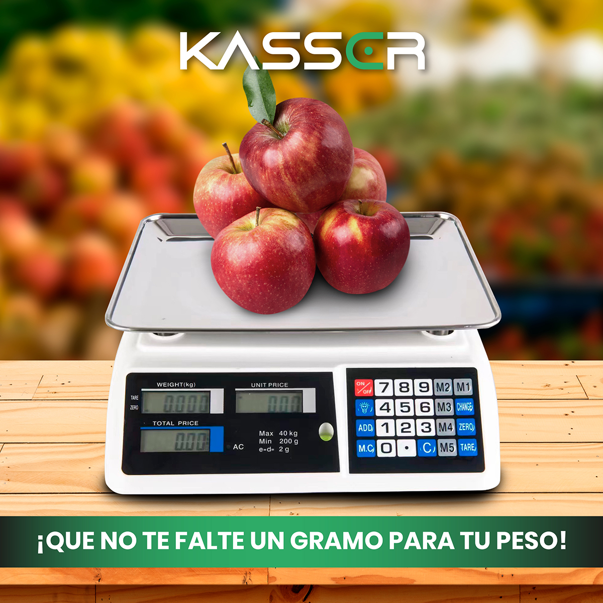 BALANZA DIGITAL KASSER PESA 40 KILOS COMERCIAL RECARGABLE - 7