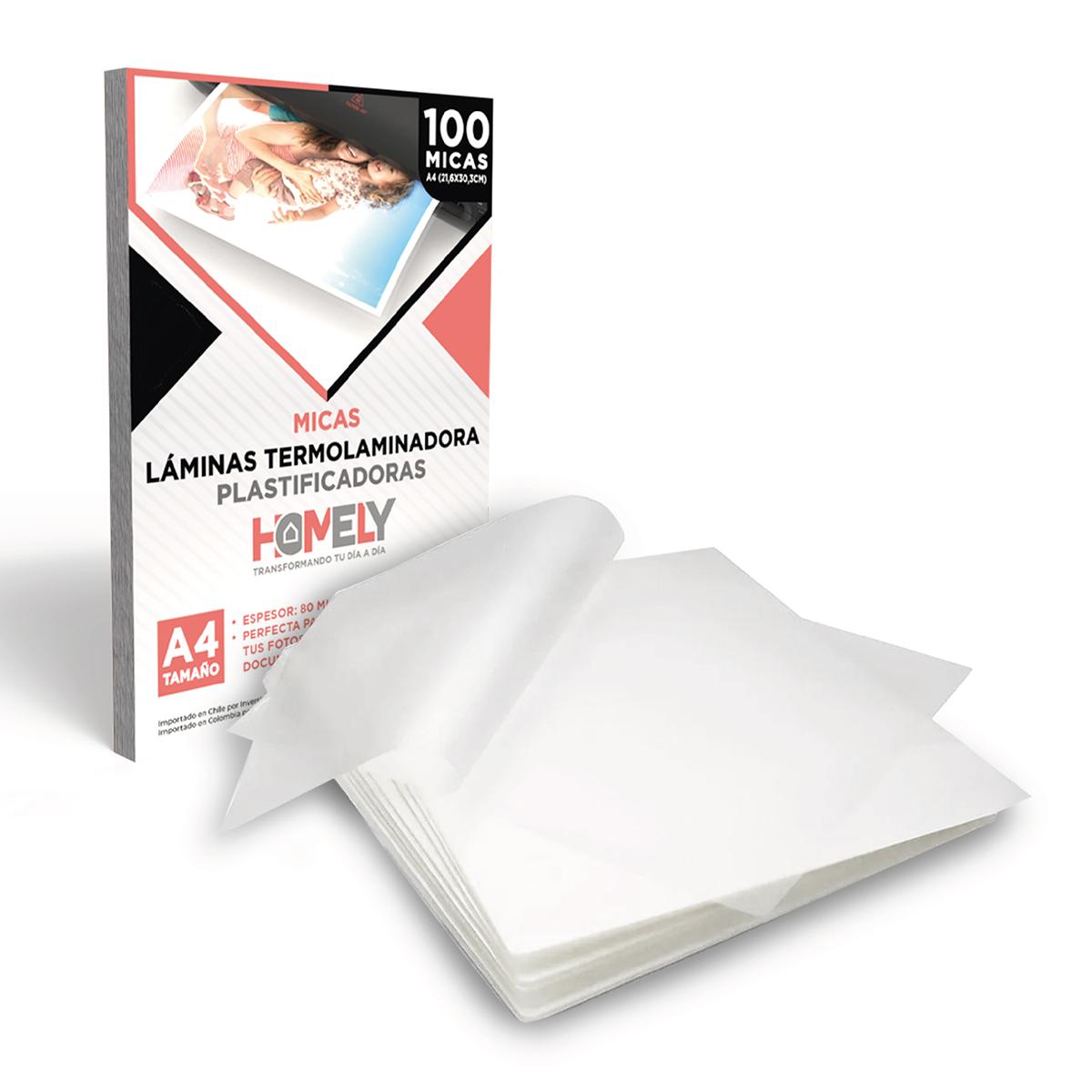 LÁMINAS PARA TERMOLAMINADO HOMELY A4 100 MICAS PLASTIFICADORAS 22X30 - 1