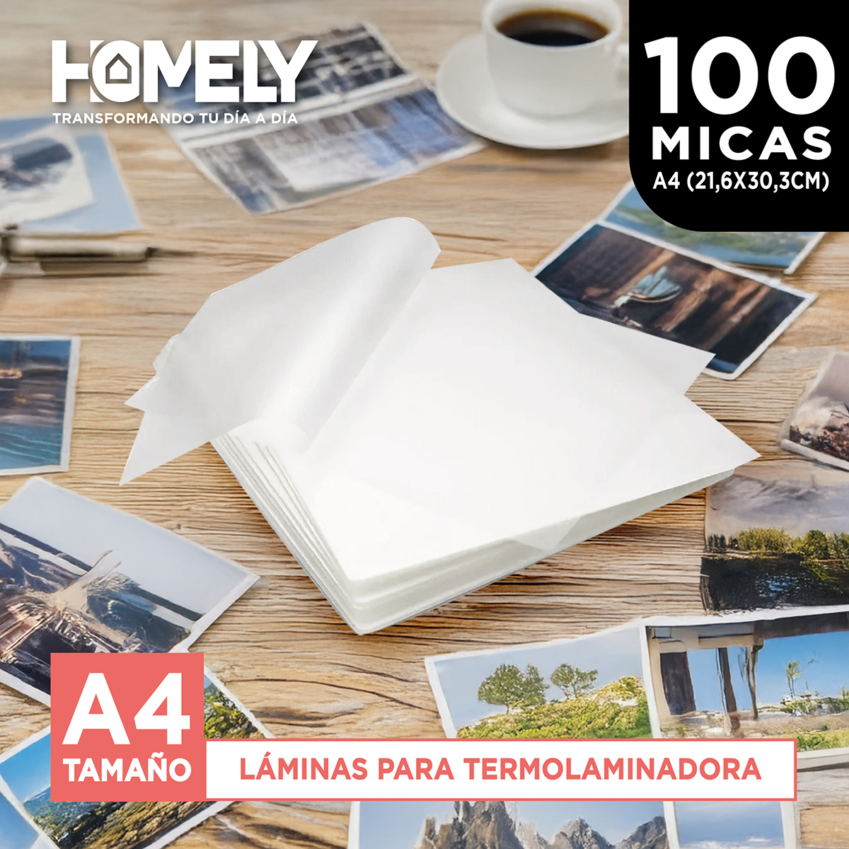 LÁMINAS PARA TERMOLAMINADO HOMELY A4 100 MICAS PLASTIFICADORAS 22X30 - 3