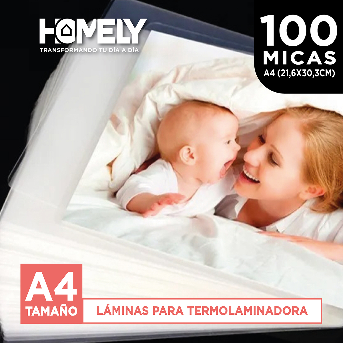LÁMINAS PARA TERMOLAMINADO HOMELY A4 100 MICAS PLASTIFICADORAS 22X30 - 8