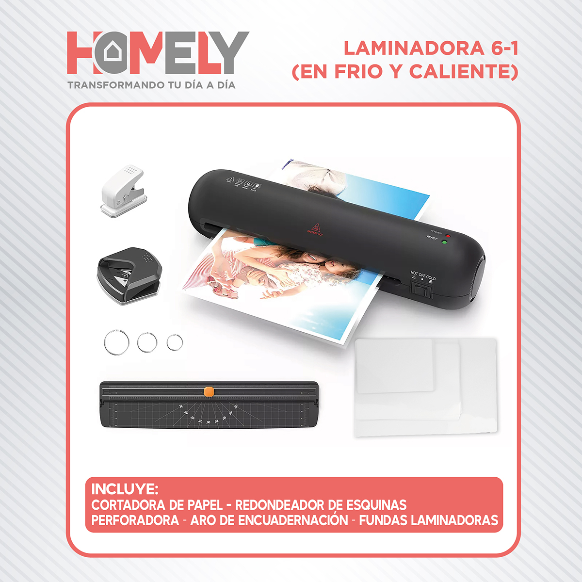 TERMOLAMINADORA HOMELY 6 EN 1 + ACCESORIOS + 100 LÁMINAS - 4