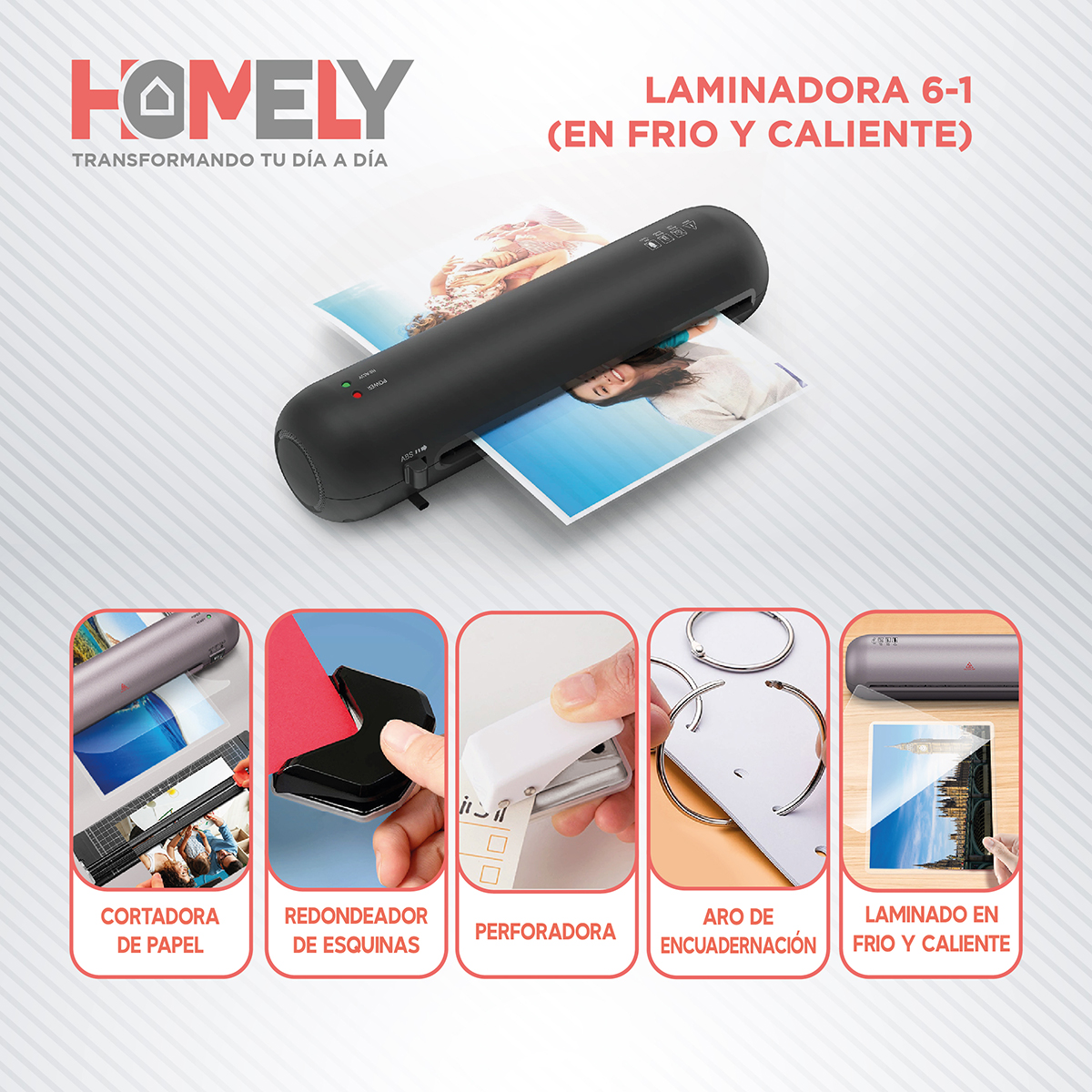 TERMOLAMINADORA HOMELY 6 EN 1 + ACCESORIOS + 100 LÁMINAS - 7