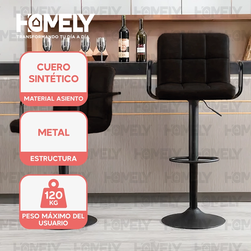 SILLA BAR HOMELY NEGRO PISO TABURETE NOIR COMFORT 61-81CM - 2