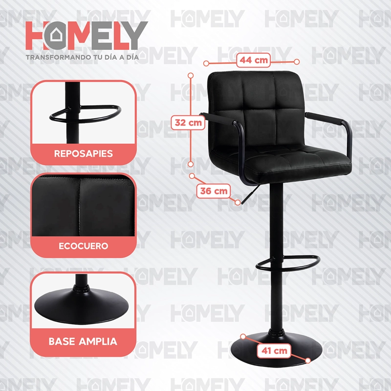 SILLA BAR HOMELY NEGRO PISO TABURETE NOIR COMFORT 61-81CM - 3