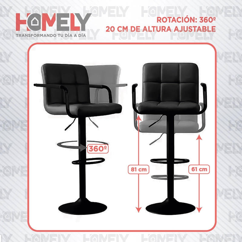 SILLA BAR HOMELY NEGRO PISO TABURETE NOIR COMFORT 61-81CM - 4
