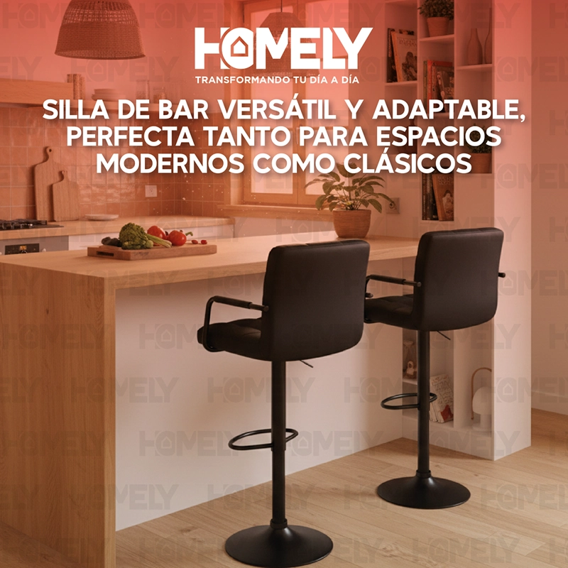 SILLA BAR HOMELY NEGRO PISO TABURETE NOIR COMFORT 61-81CM - 7