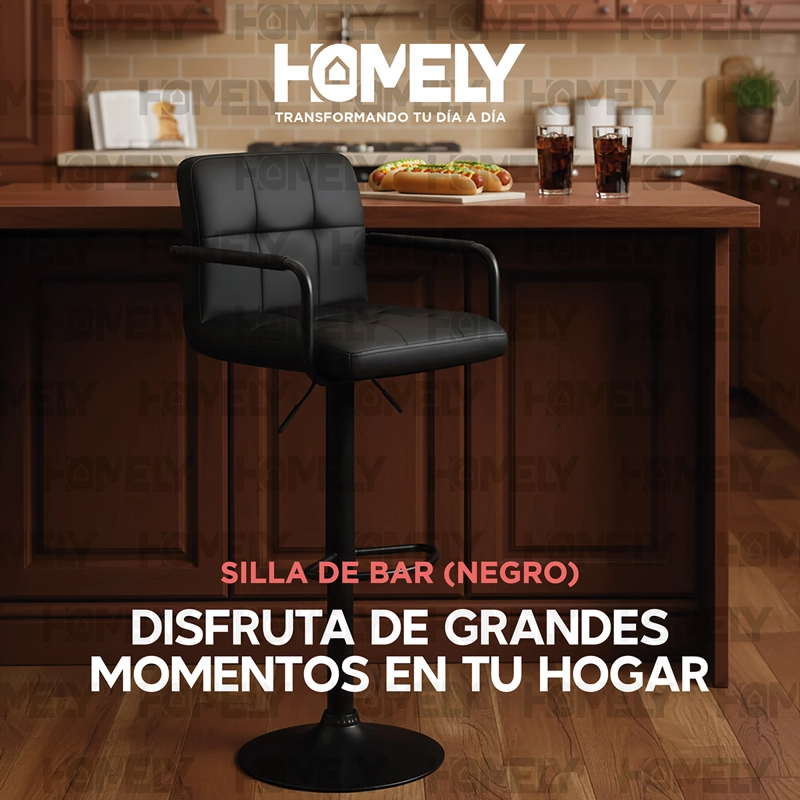 SILLA BAR HOMELY NEGRO PISO TABURETE NOIR COMFORT 61-81CM - 9