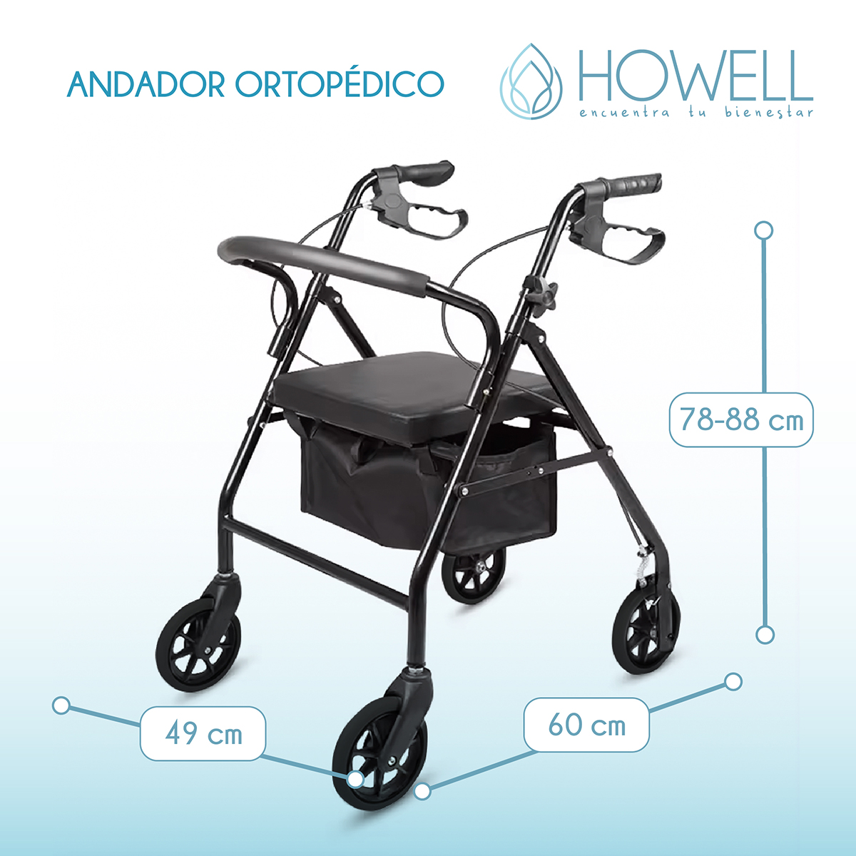 BURRITO ORTOPEDICO ANDADOR HOWELL 4 RUEDAS FRENO Y ASIENTO - 4
