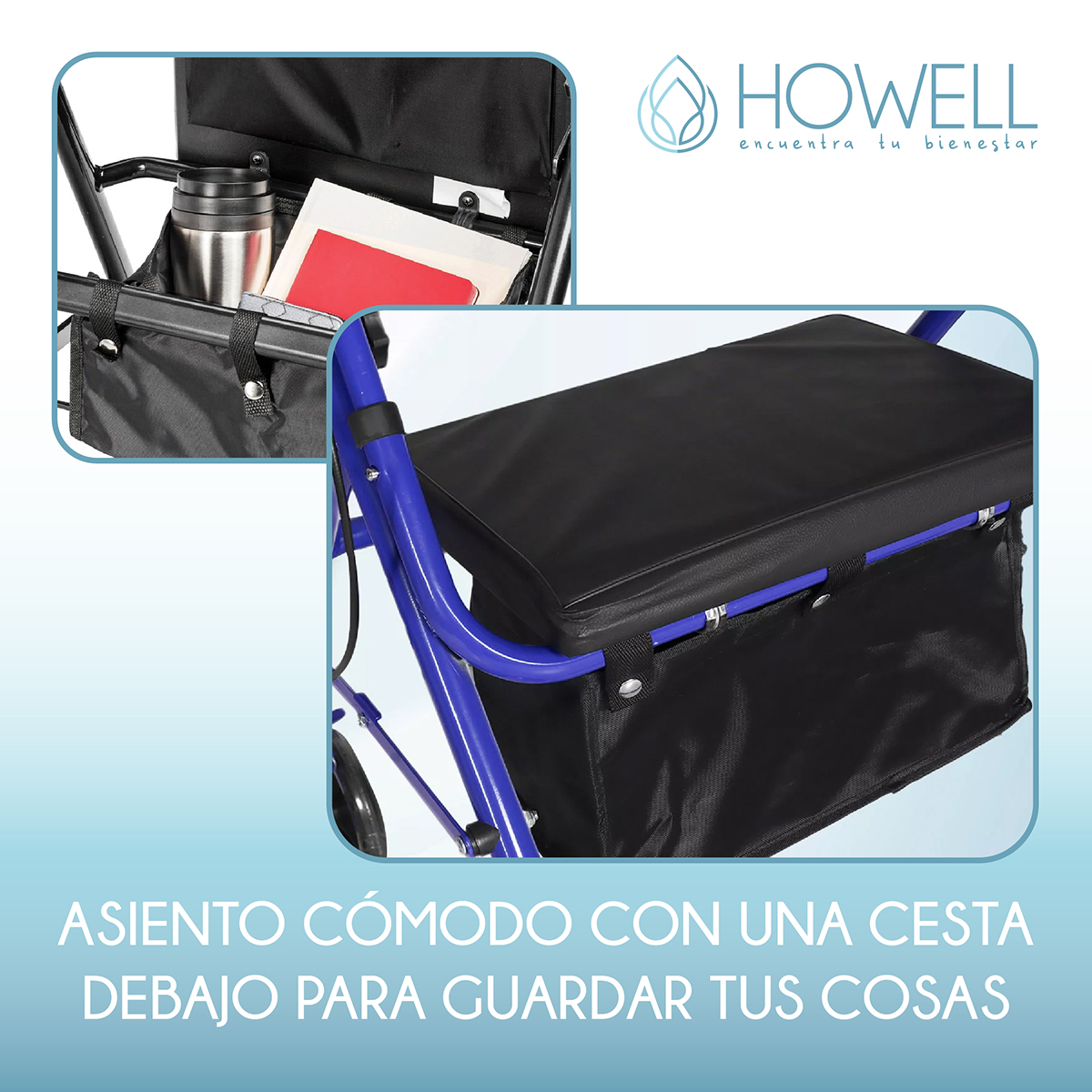 BURRITO ORTOPEDICO ANDADOR HOWELL 4 RUEDAS FRENO Y ASIENTO - 7
